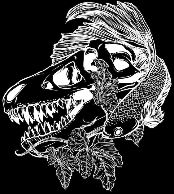 Dinosaur head in black and white outline