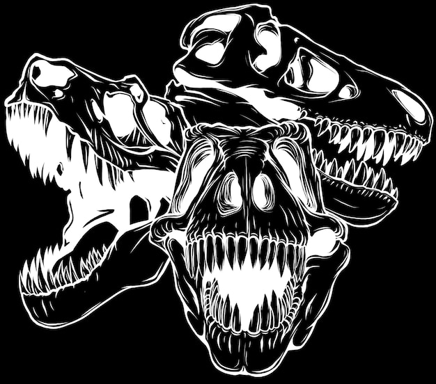 Vettore testa di dinosauro in contorno bianco e nero