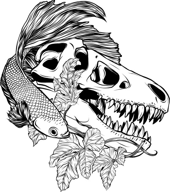 Вектор Голова динозавра в черно-белом контуре