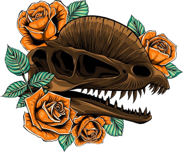 장미 삽화 디자인의 공룡 머리