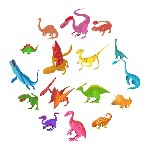 Dinosaur icons set, cartoon style