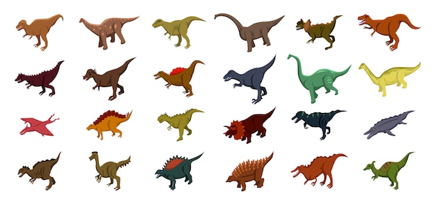 Dinosaur icons set, isometric style