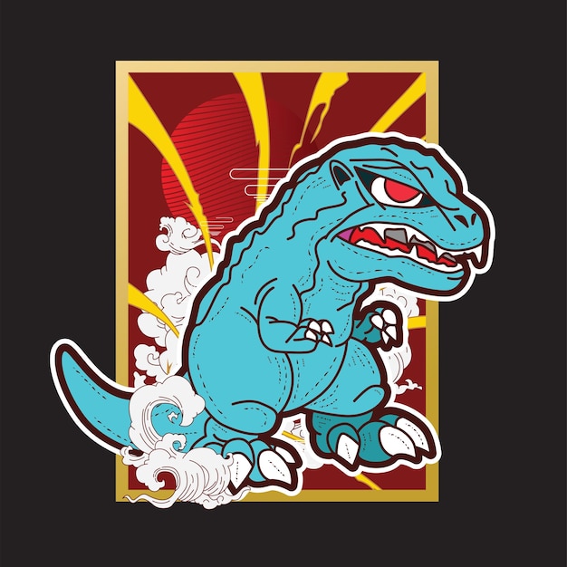 Illustrazione di dinosauro con stile giapponese per evento kaijune, taccuino, logo