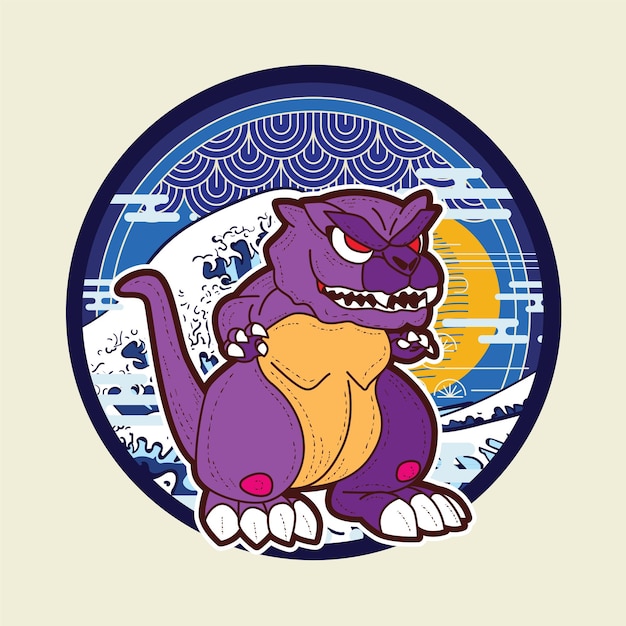 Vettore illustrazione di dinosauro con stile giapponese per evento kaijune, taccuino, logo