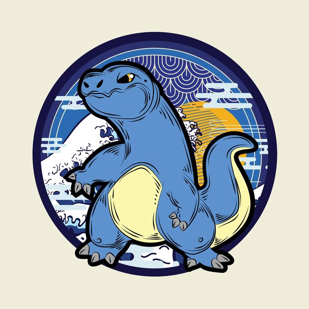 Vector dinosaur illustration with japanese style for kaijune event notebook logo