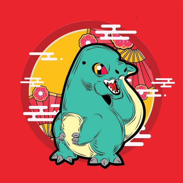 иллюстрация динозавра в японском стиле для логотипа блокнота событий kaijune