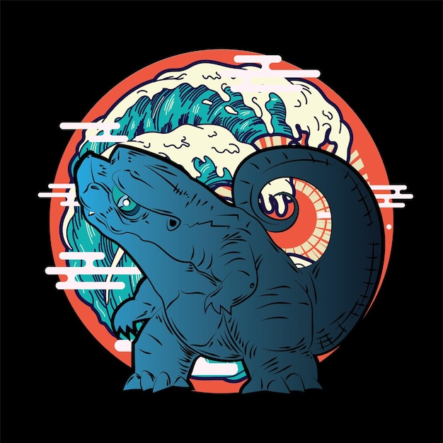 иллюстрация динозавра в японском стиле для логотипа блокнота событий kaijune