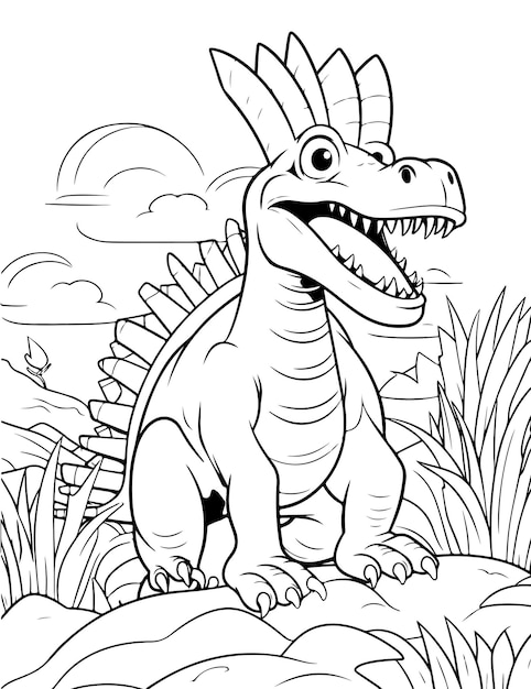 Premium Vector  Dinosaur in jungle coloring pages and books for boys  printable