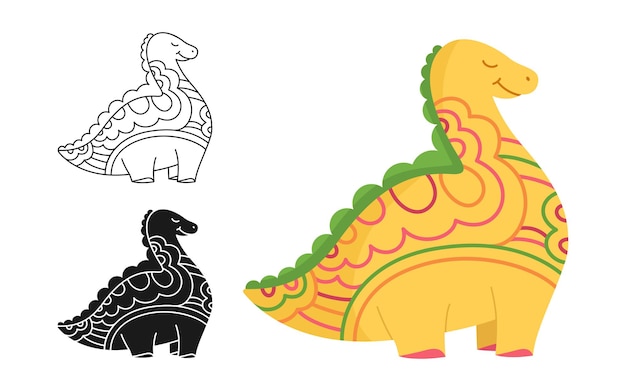 Dinosaur karakter cartoon stempel doodle schets set reptiel dino kinderachtig stencil vlek print vector
