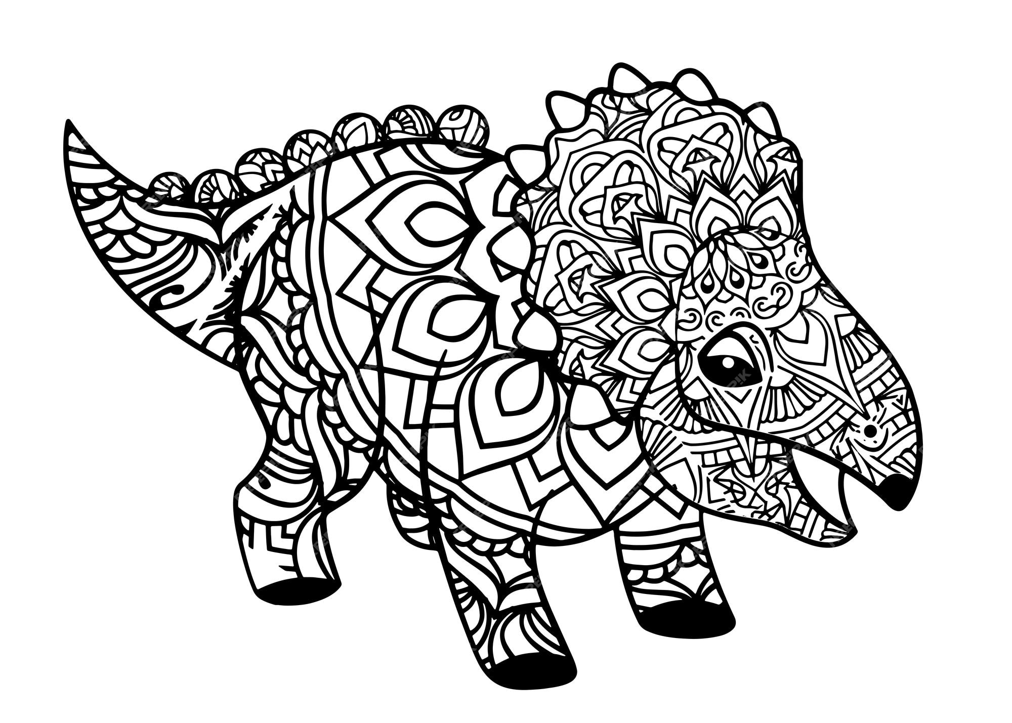 Premium Vector Dinosaur mandala coloring pages for kids and adult