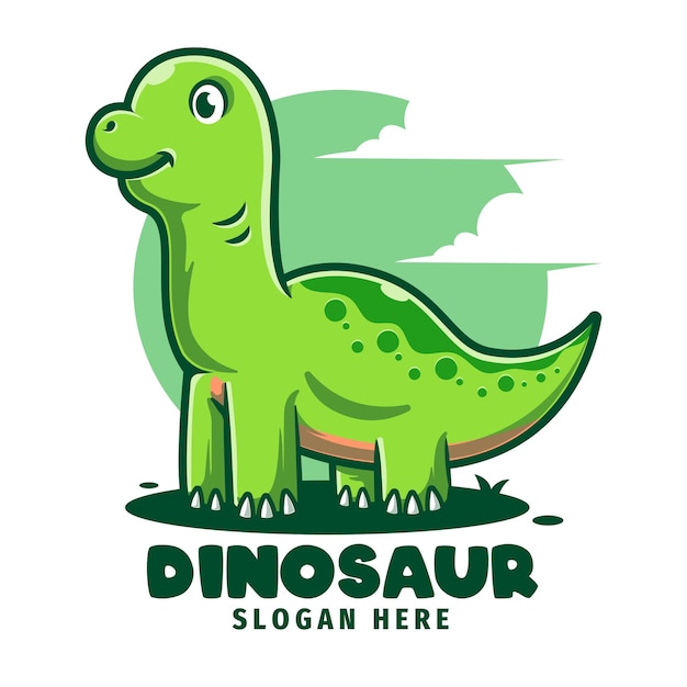 Modello di logo del fumetto della mascotte del dinosauro