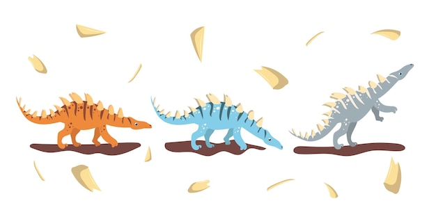 Dinosaur moves in different poses around the bone