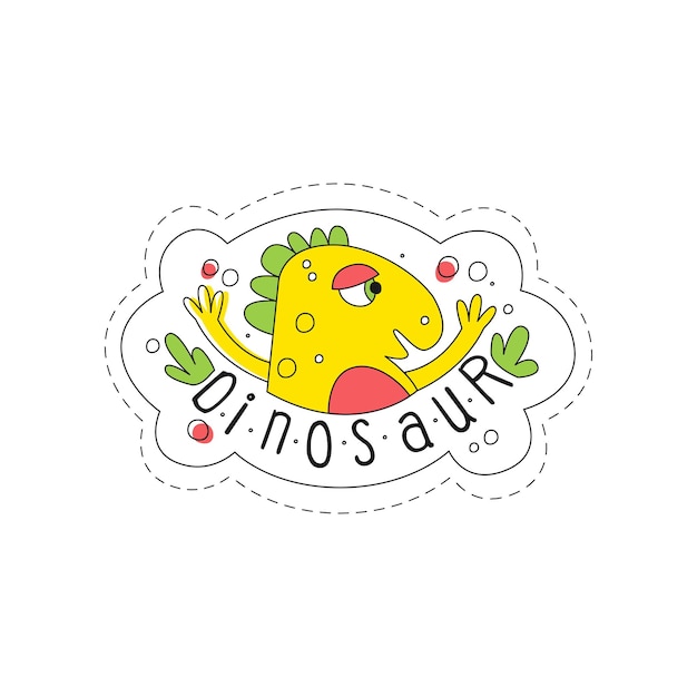 Dinosaur patch badge schattige cartoon gele dieren sticker hand getekende vector illustratie op een witte achtergrond