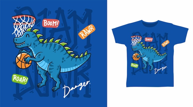 Vector dinosaur play basketball t-shirt kunst mode ontwerpen