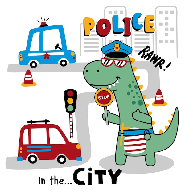 Dinosaur the policeman funny animal cartoo