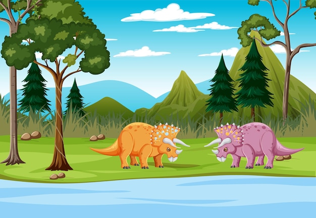 Dinosaur in prehistoric forest scene