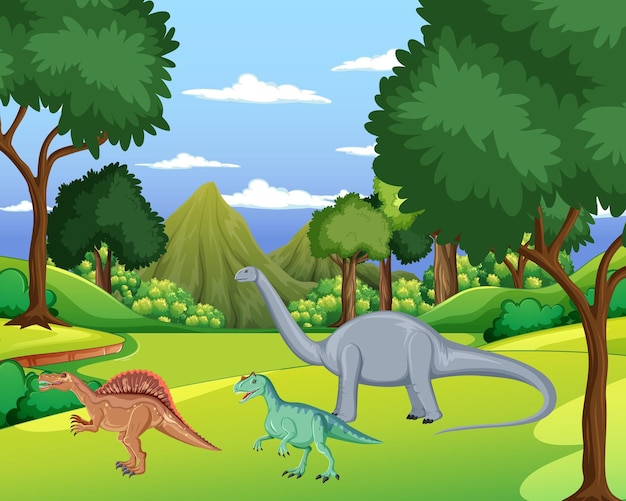 Vector dinosaur in prehistoric forest scene