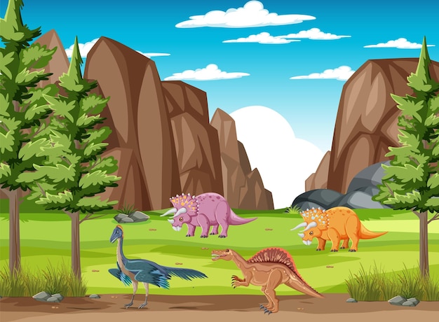 Dinosaur in prehistoric forest scene