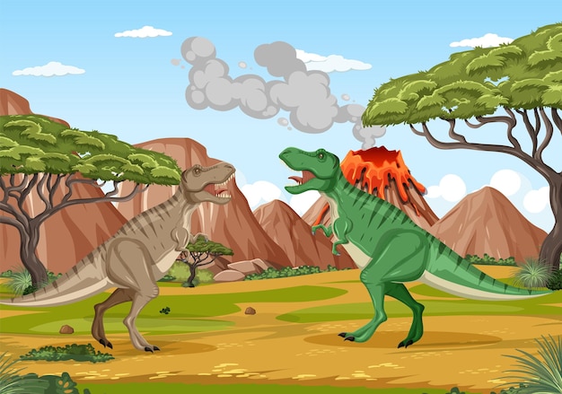 Dinosaur in prehistoric forest scene