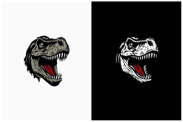 Vector dinosaur raptor tyrannosaurus t rex or velociraptor face head for jurassic prehistoric wildlife logo