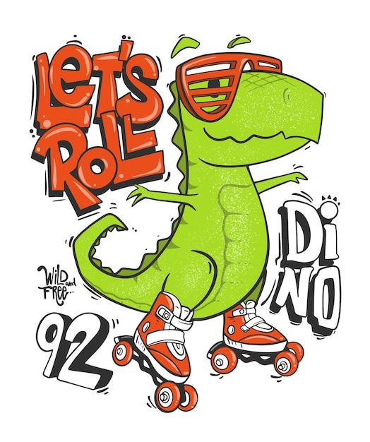 Dinosaur on roller skates Extreme sports on the street Vector illustration