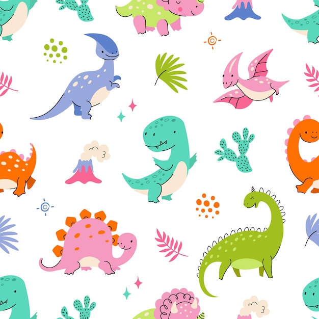 Premium Vector  Set of cute cartoon dinosaur flying with balloons seamless  pattern