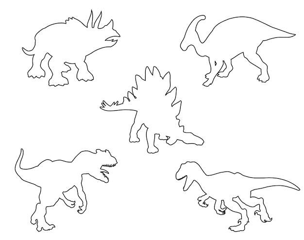 Набор линий динозавров Коллекция для детей Векторный клипарт