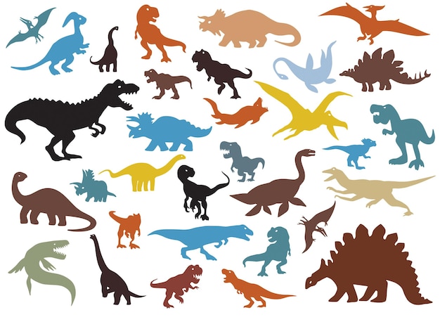 Vector dinosaur silhouettes set vector illustration isolated on white background
