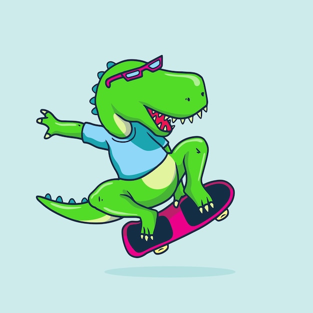 벡터 공룡 스케이트보드 벡터 인쇄 아이들을 위한 재미있는 티셔츠 디자인귀여운 공룡 캐릭터 디자인