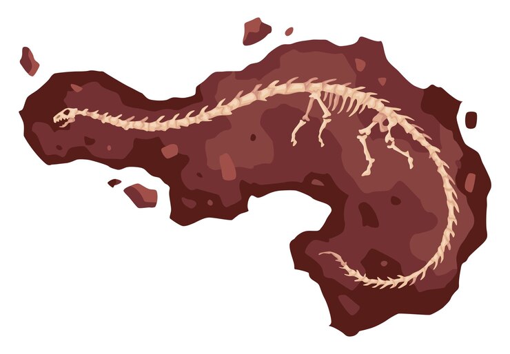 Vector dinosaur skeleton bone fossil excavation of archeology isolated prehistoric reptile skeleton lying underground paleontological artifacts archaeological find