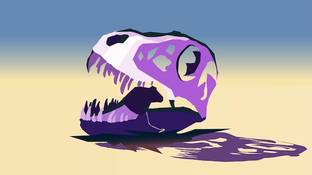 Dinosaur skull fossil on a desert