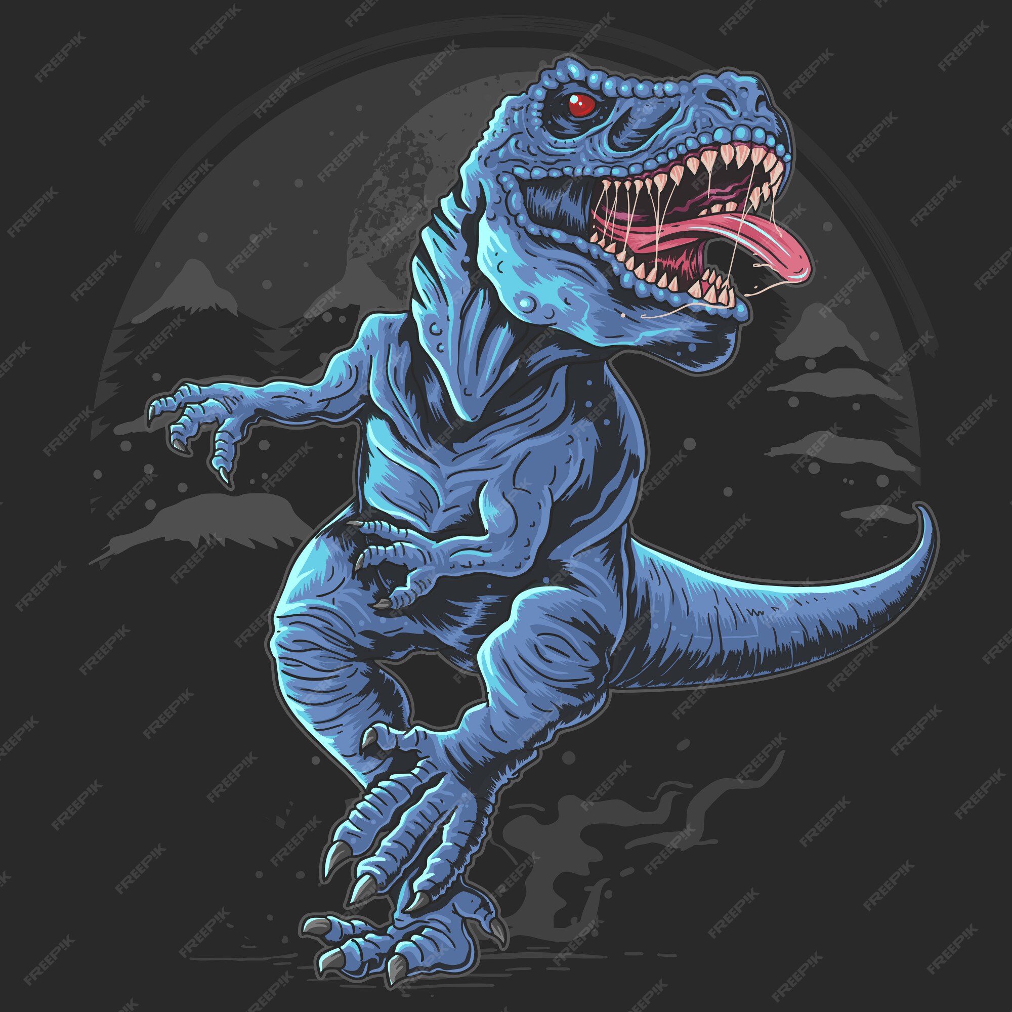 Premium Vector  Dinosaur t-rex run and beast wild monster in the dark night