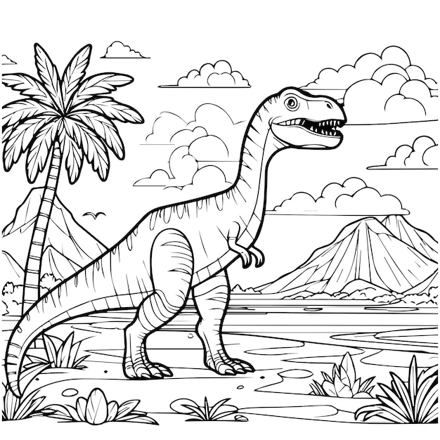 Vector dinosaur theme childrens coloring pages