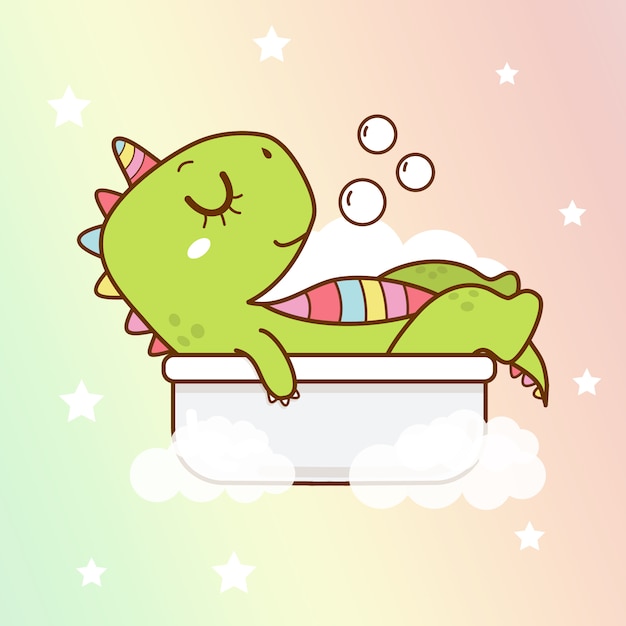 dinosaur unicorn take a bath.