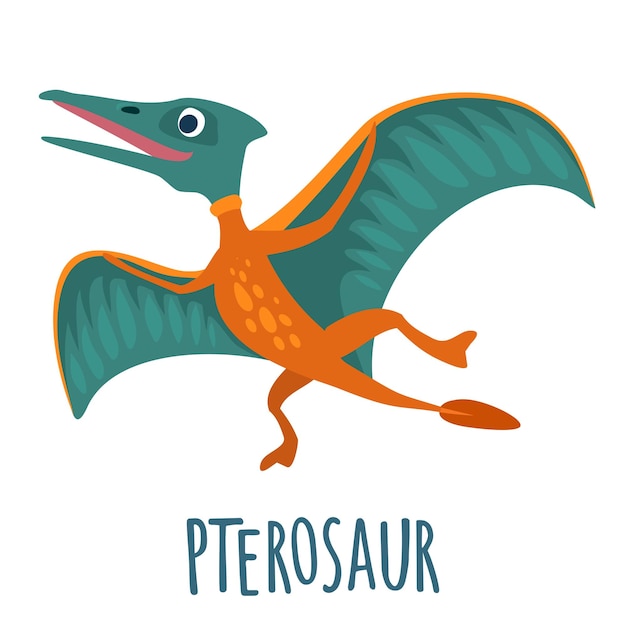 Dinosaur vector colorful flat illustration isolated on white lettering pterosaur