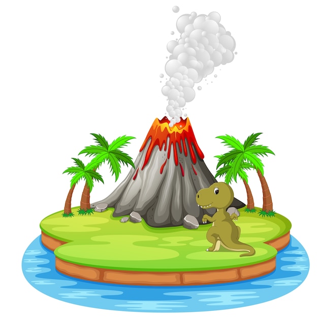 dinosaur and volcano eruption