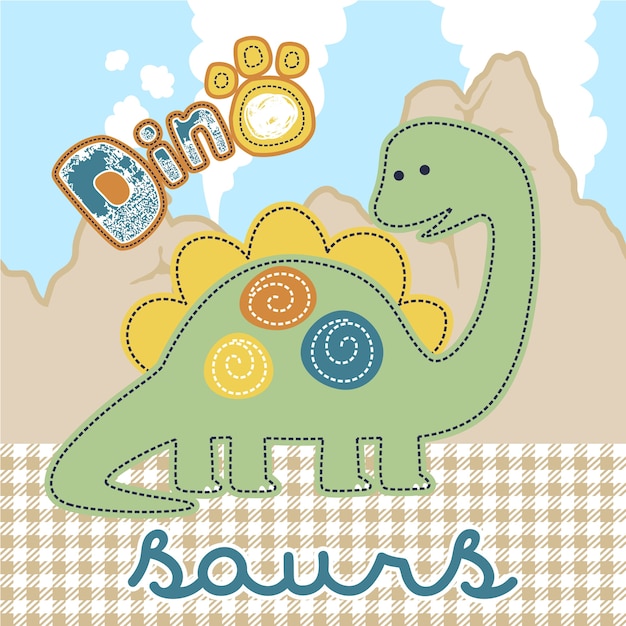 Vector dinosaur on volcanoes background