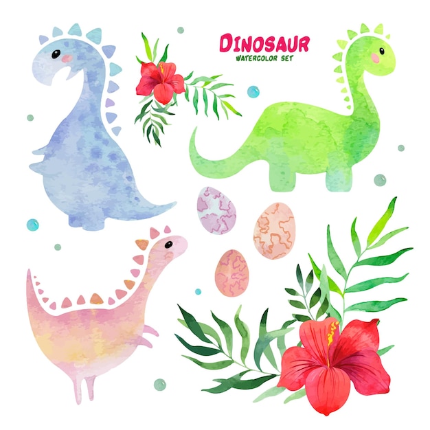 Vector dinosaur watercolor set