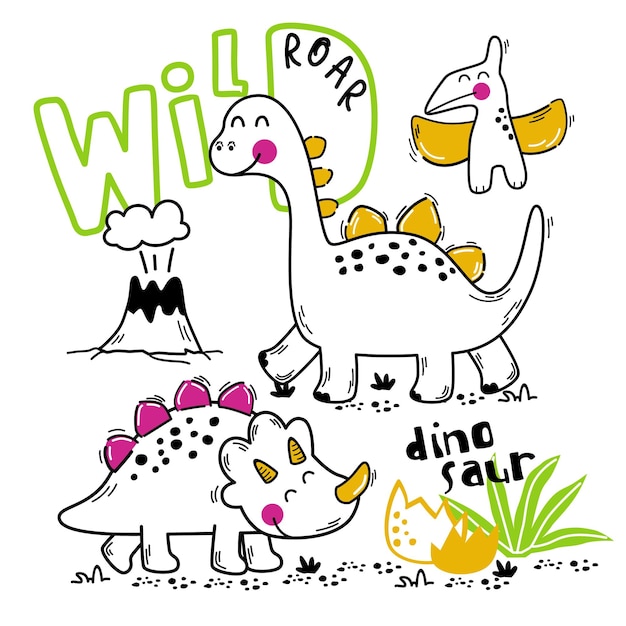 Cartone animato animale divertente della fauna selvatica del dinosauro