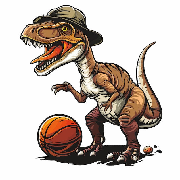 Vector dinosaur_with_basketball_cartoon_tshirt