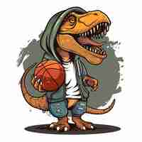 Vector dinosaur_with_basketball_cartoon_tshirt