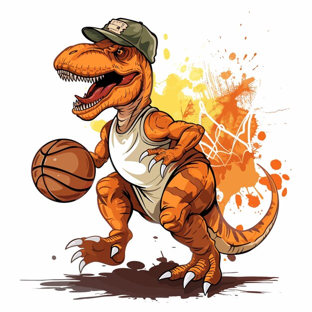 Vector dinosaur_with_basketball_cartoon_tshirt