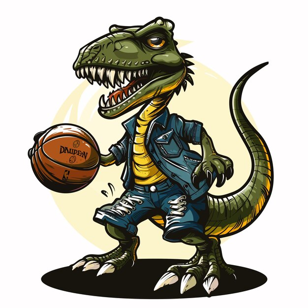 Vector dinosaur_with_basketball_cartoon_tshirt