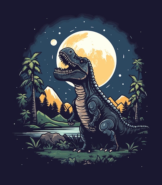 A dinosaur with a full moon in the background