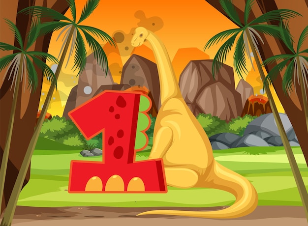 A dinosaur with number one cartoon