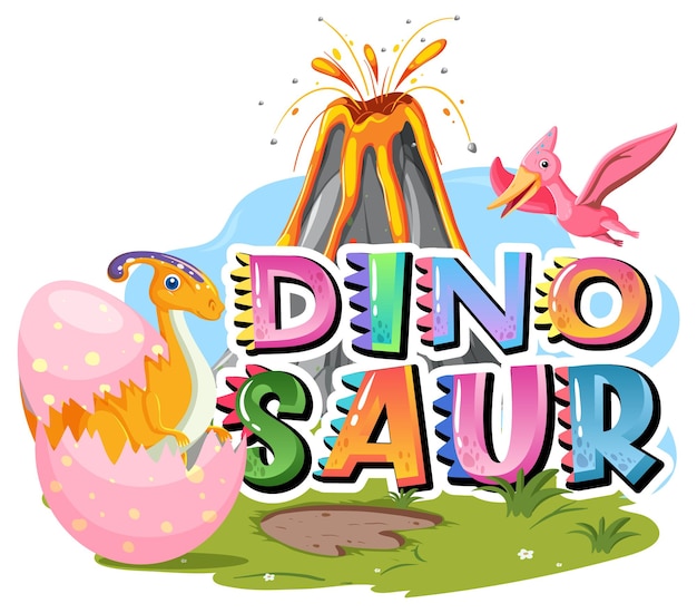 Logo della parola dinosauro con vari dinosauri