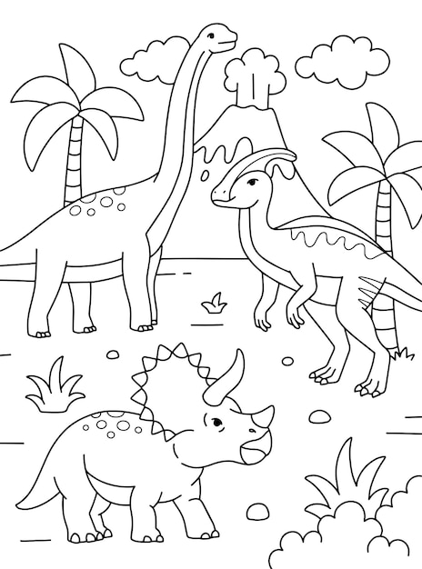 Vector dinosaurs cartoon printable coloring page