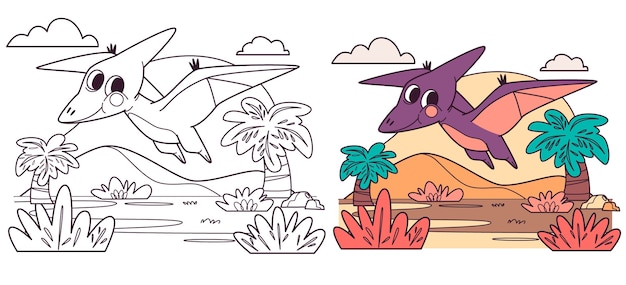 Vector dinosaurs coloring book illustration