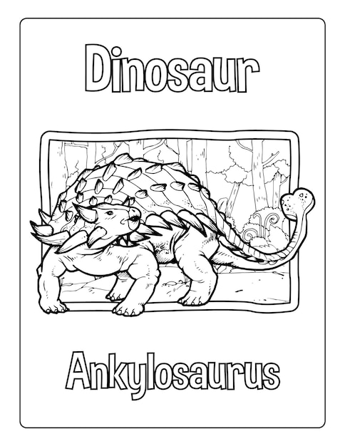 Vector dinosaurs coloring pages for kids with different types of animals black and white activity worksheet