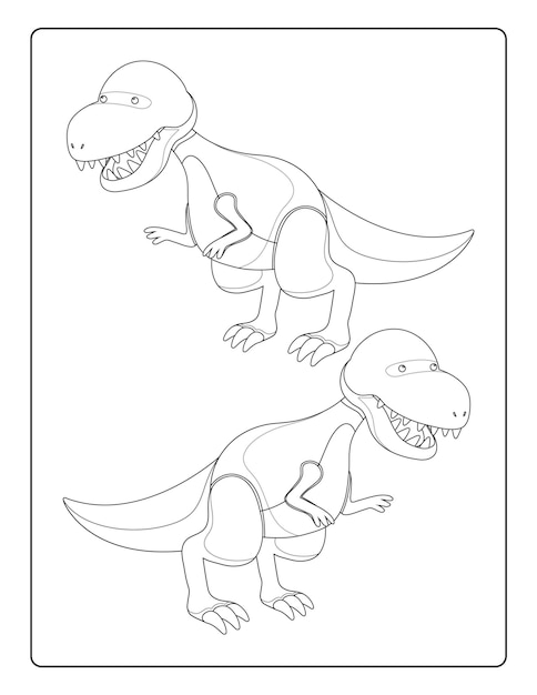 Dinosaurs Coloring Pages for kids with different types of animals black and white activity worksheet